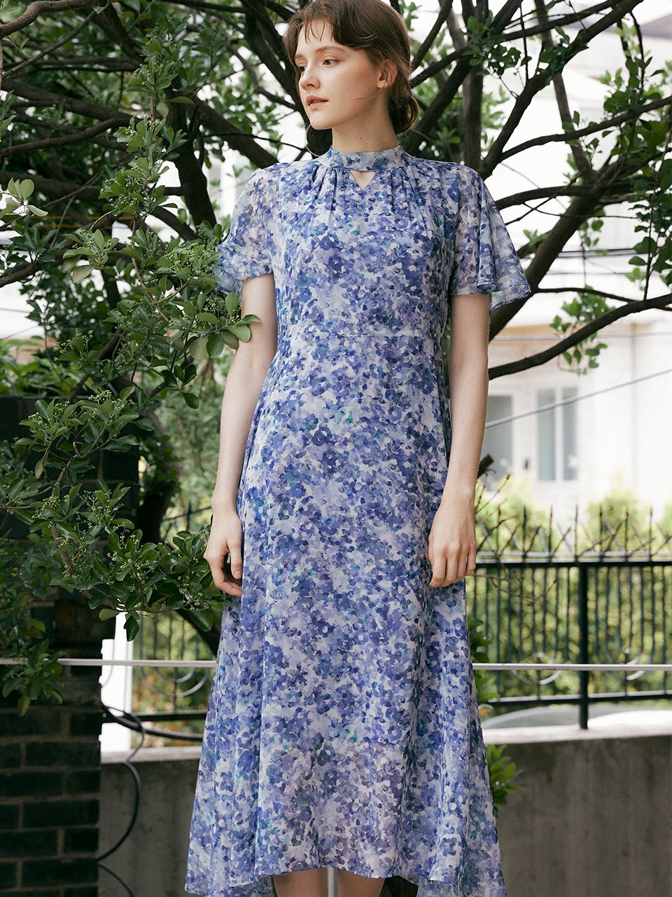 comos&#039;550 Chiffon Print Long Dress (Blue)
