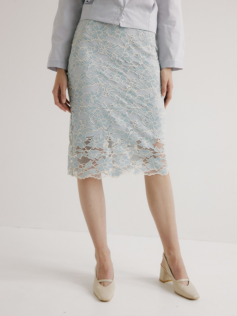 comos&#039;554 H-Line Lace skirt (Sky Blue)