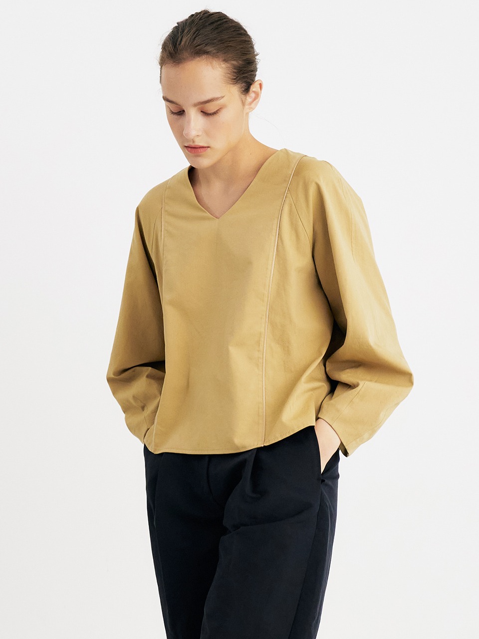 comos&#039;601 piping raglan sleeve blouse (Mustard)