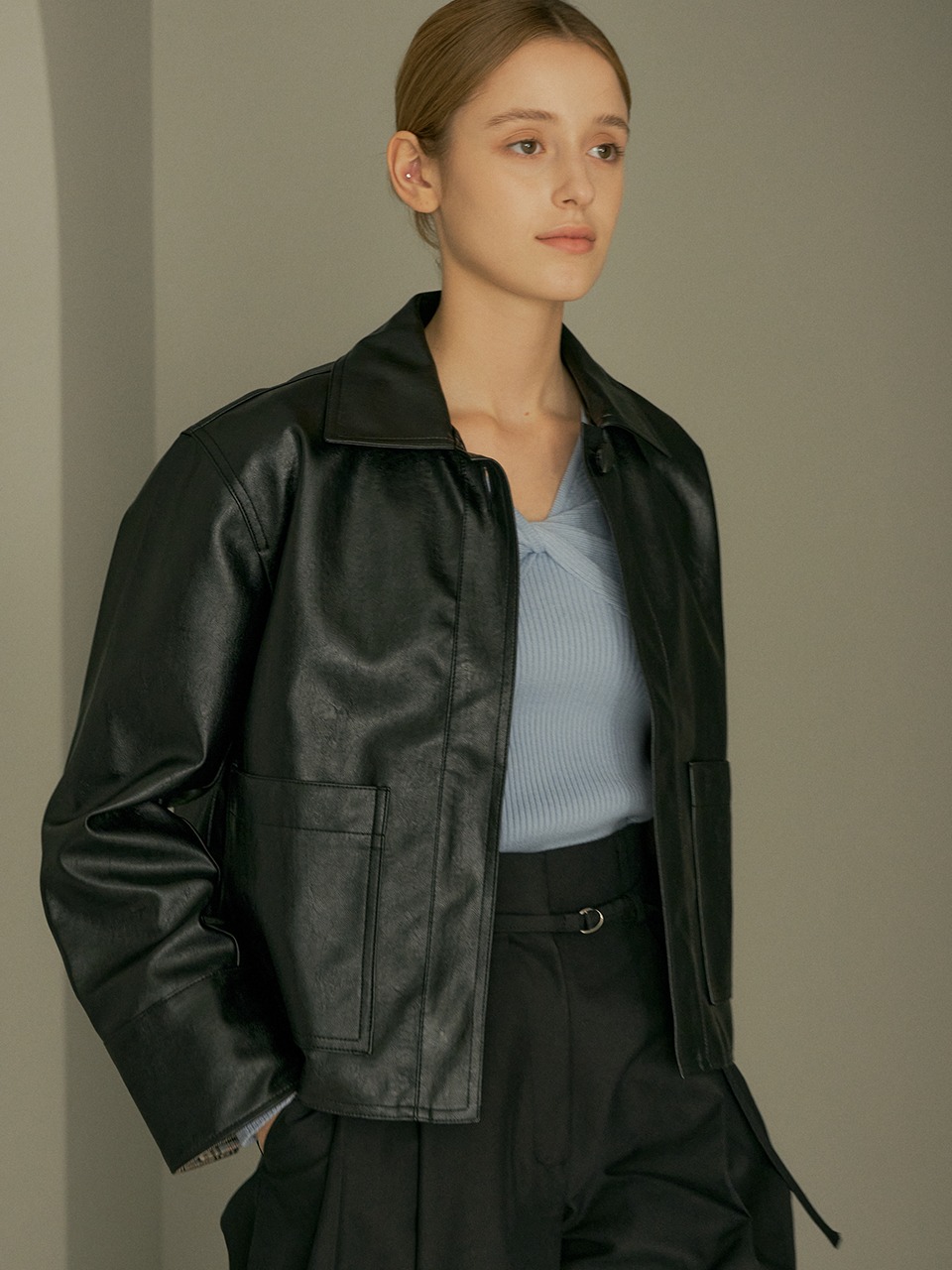 comos&#039;243 one-button leather  shot jacket (black)