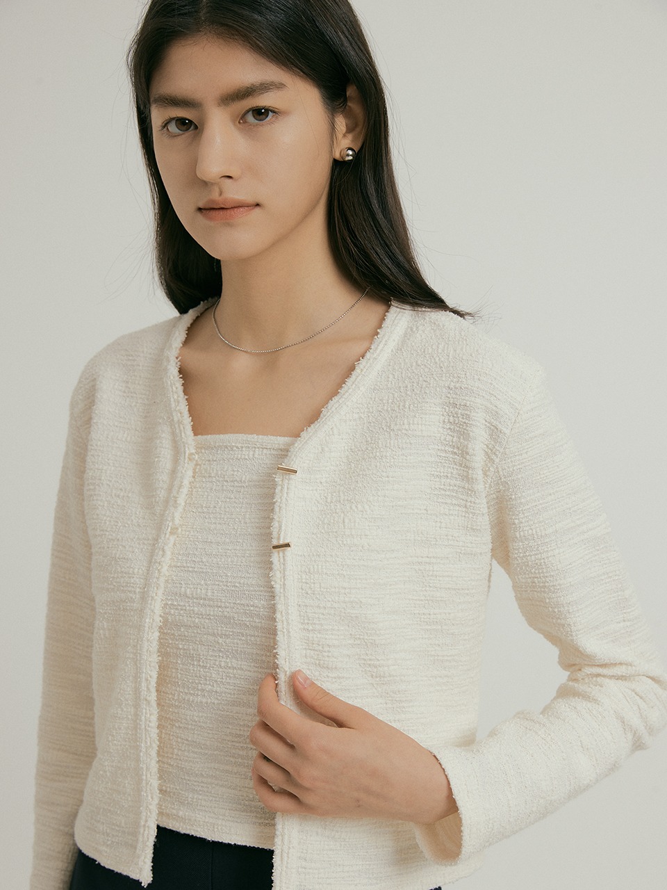 comos 769 tweed two-button cardigan set (ivory)