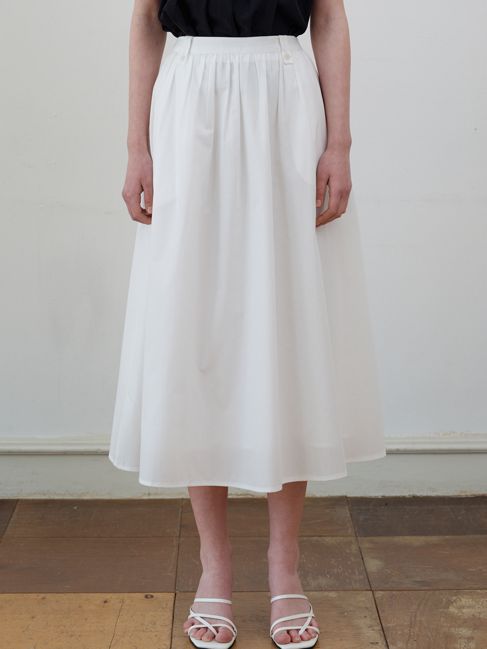 comos 1096 detachable pocket cotton shirring skirt (white)