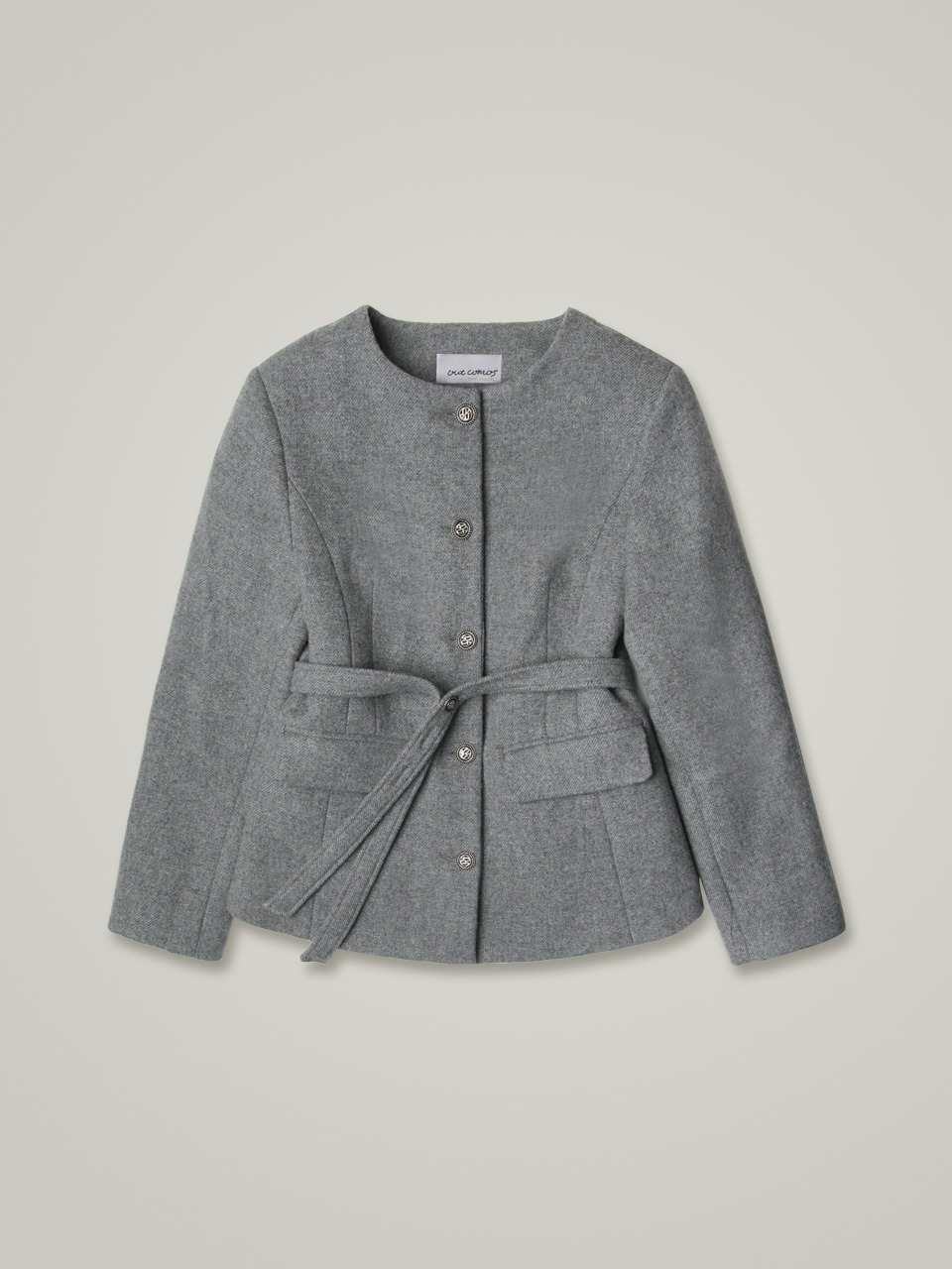 comos 773 no collar wool twill half jacket (melange gray)