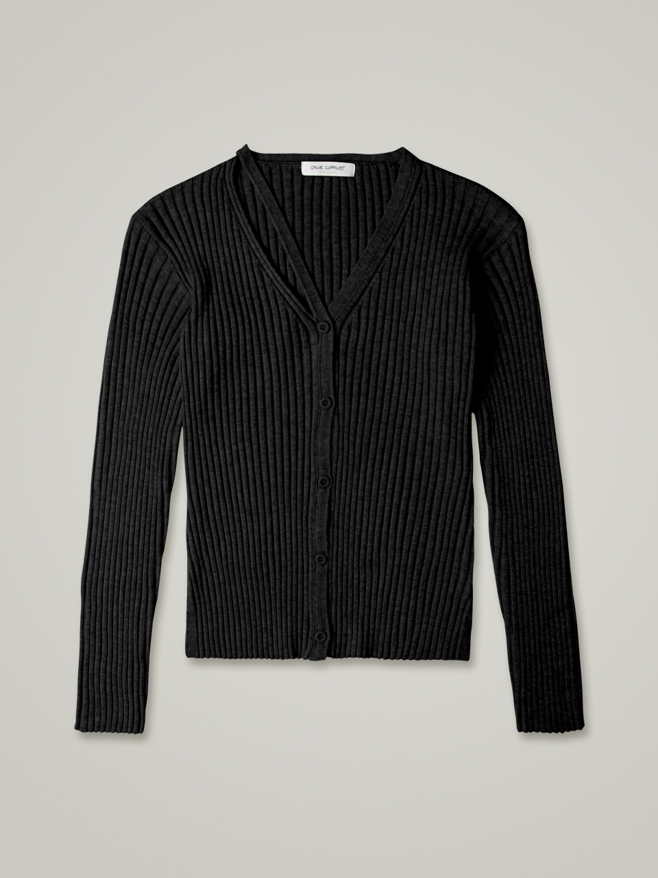 comos 715 neck cutout ribbed knit cardigan (black)