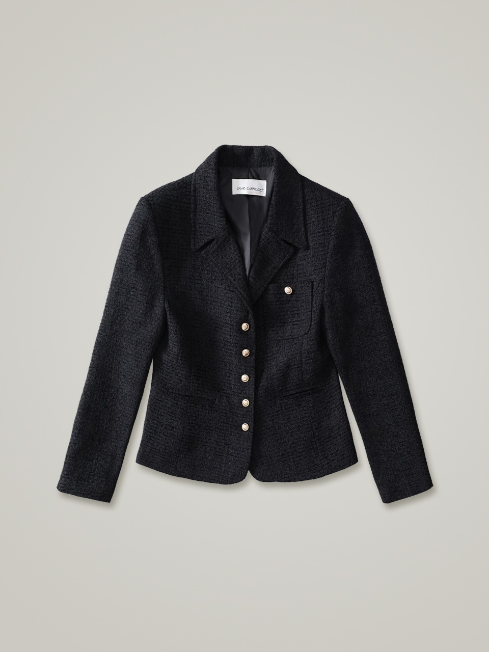 comos 959 stitch collar tweed jacket (black)