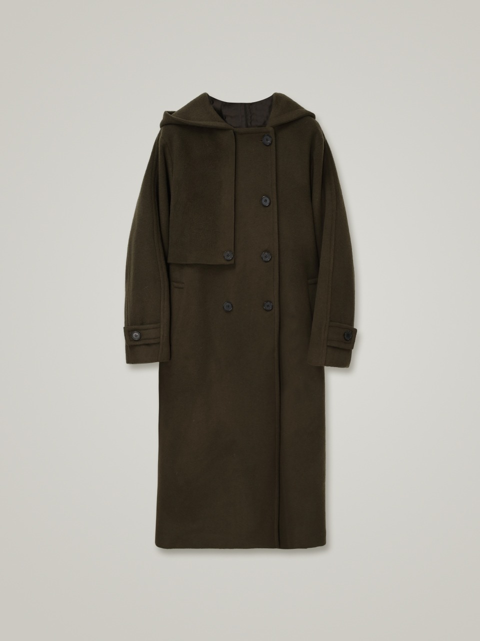 comos 1000 hood double long coat (deep khaki brown)